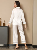 [White] SilkSilky-AU Pure Silk Long Sleeve Notch Collar Women's Pyjamas 003