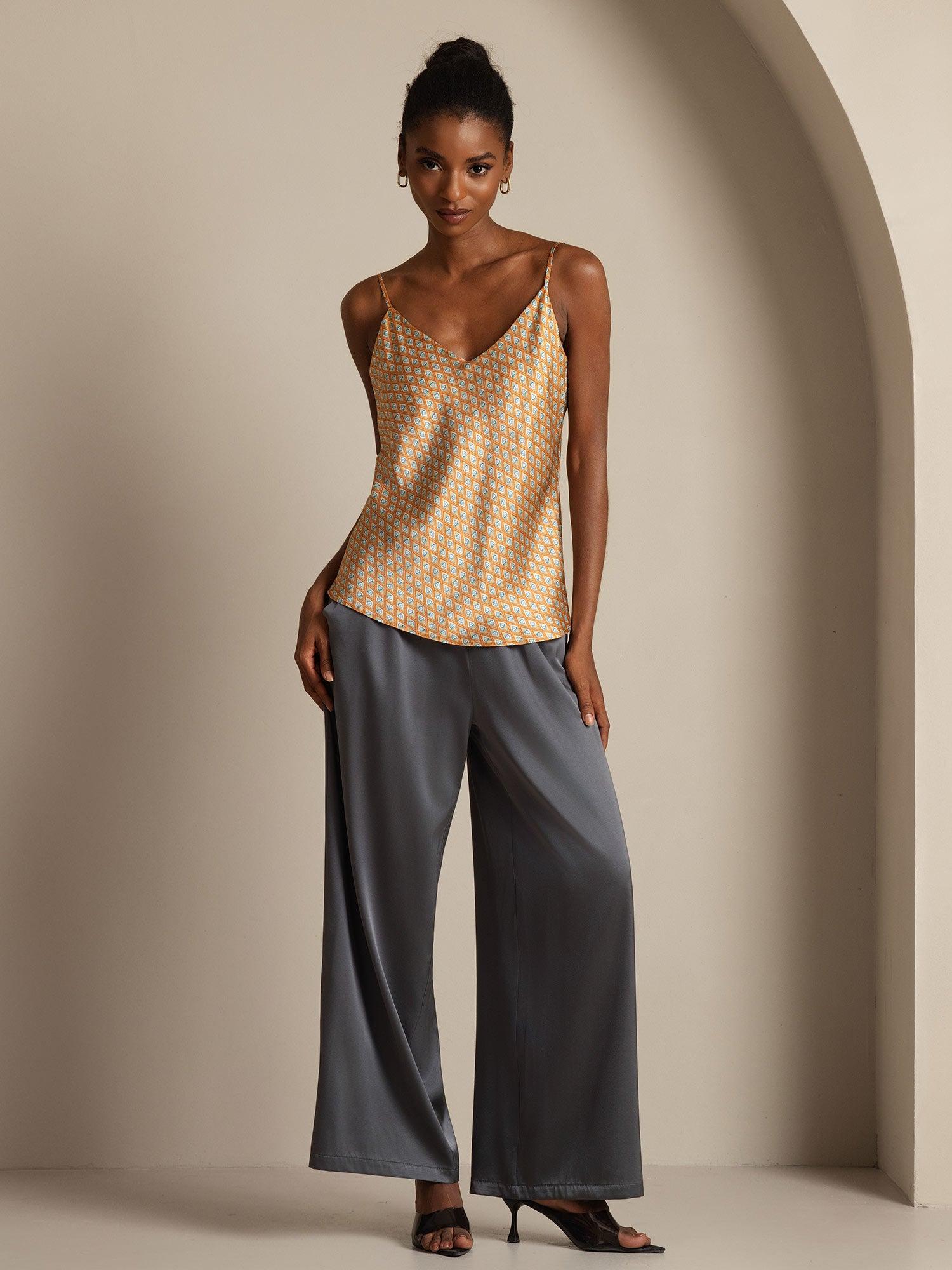[Floral] SilkSilky-AU Pure Silk V Neck Camisole 005