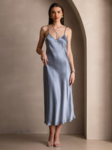[Grayish Blue] SilkSilky-AU Sleeveless V Neck Dress 003