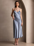 SilkSilky-AU Pure Silk Sleeveless Round Neck Dress GrayishBlue 003