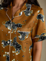 [Brown Lion] SilkSilky-AU Short Sleeve Notch Collar Women's Pyjamas 005