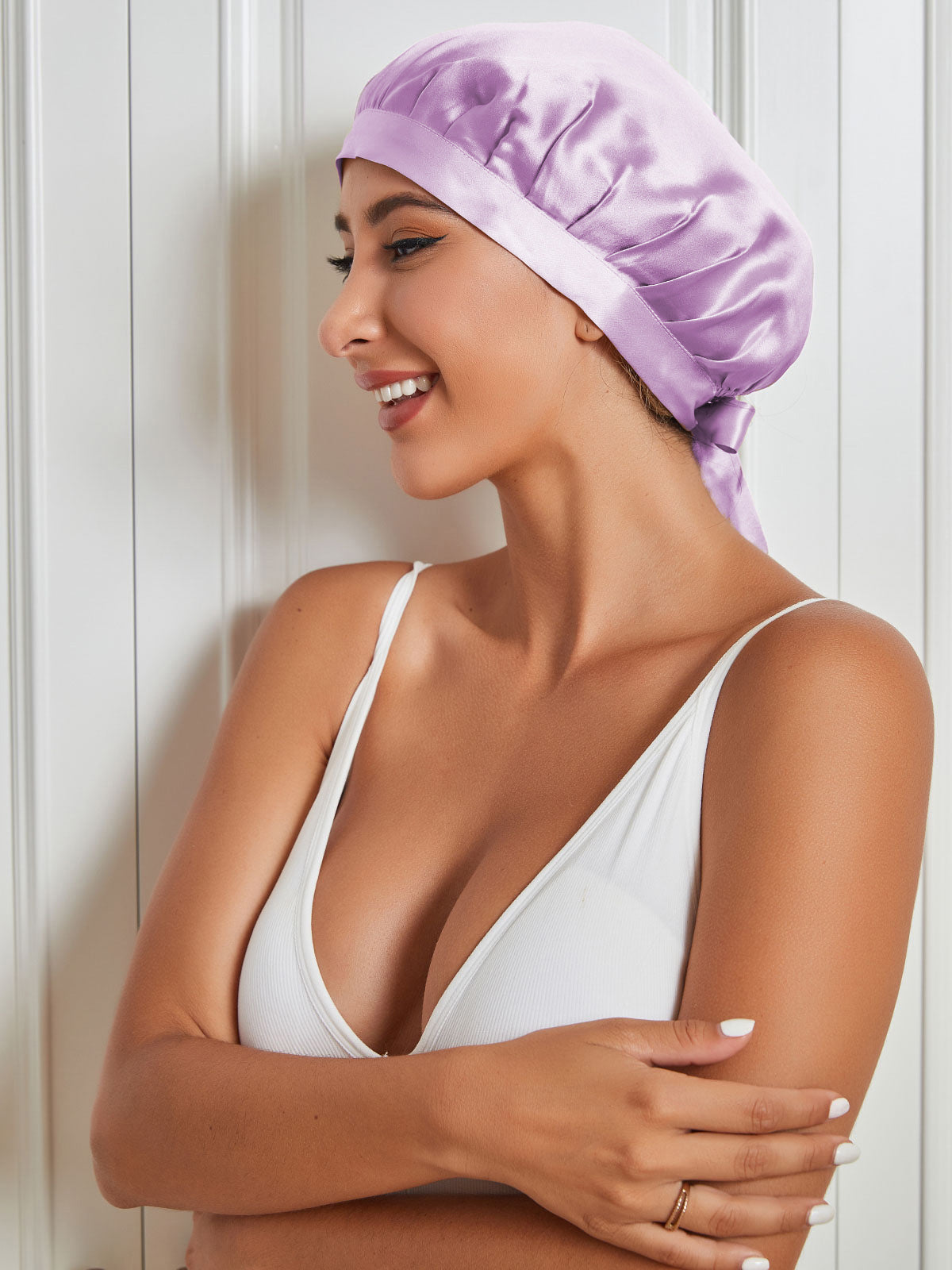 SilkSilky-AU Pure Silk Sleep Cap Lavender 003