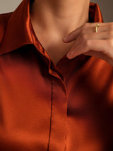 [Caramel] SilkSilky-AU 19Momme Stretch Silk Charmeuse Long Sleeve Lapel Collar Women's Shirt 006