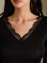 [Black] SilkSilky-AU Long Sleeve V Neck Women's Long Johns 005