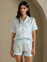 [Sky Floral] SilkSilky-AU Short Sleeve Notch Collar Women's Pyjamas 004