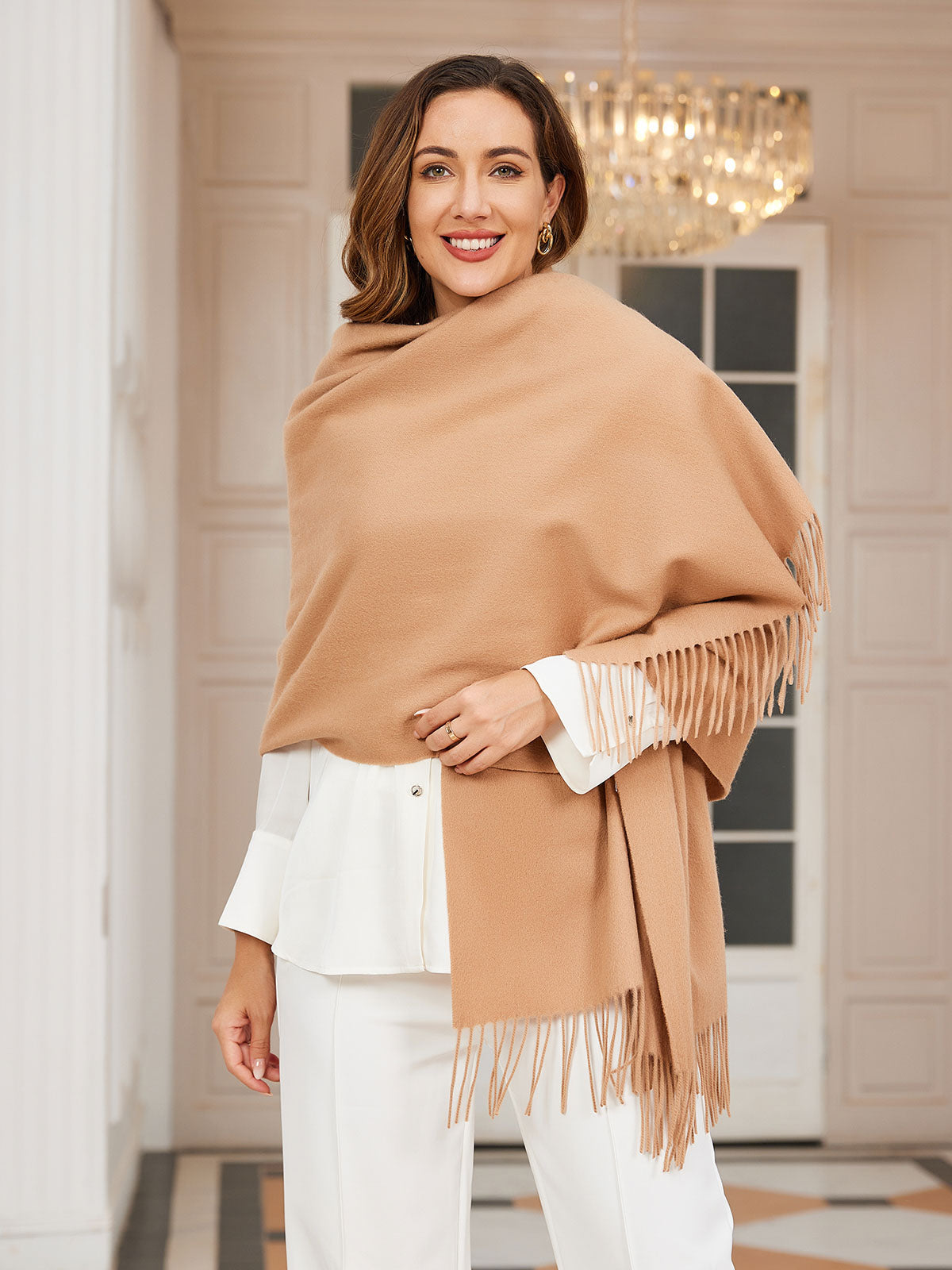 [Tan] SilkSilky-AU Wool Scarf 003