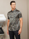 SilkSilky AU Silk Short Sleeve Collar Men's Shirt GrayishGreen 005