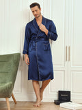 SilkSilky AU Pure Silk Long Sleeve Lapel Men's Dressing Gown DarkBlue 003