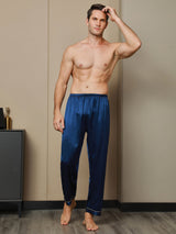 [Dark Blue] SilkSilky-AU Pure Silk Mens Sleep Bottoms 003,