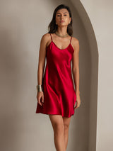 [Wine] SilkSilky-AU Spaghetti Strap V Neck Dress 003