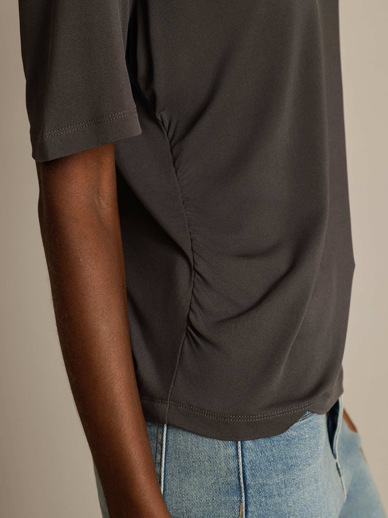 [Gray] SilkSilky-AU Pure Silk V Neck Women's T-Shirt 005