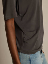 [Gray] SilkSilky-AU 100% High-Twist Silk Jersey Short Sleeve V Neck Women's T-Shirt 005