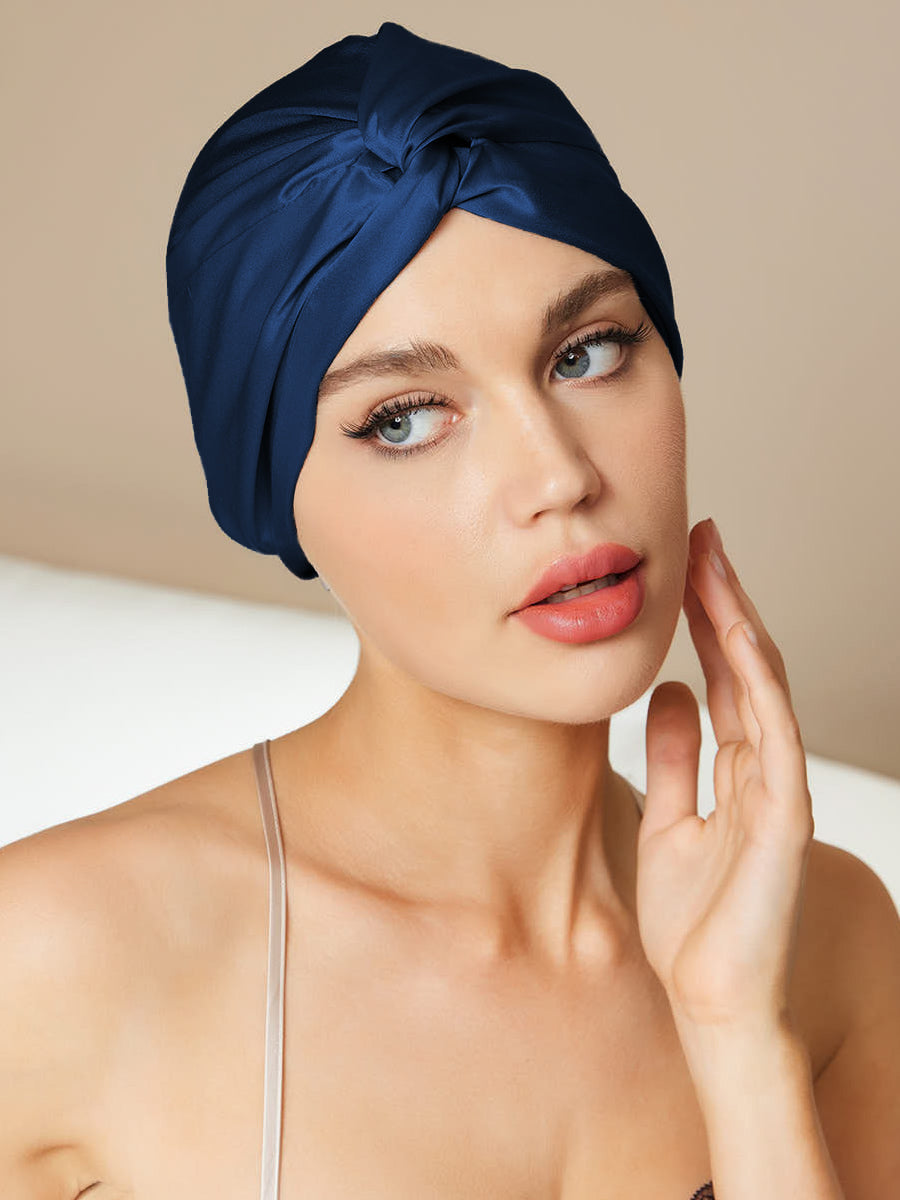 SilkSilky-AU Pure Silk Sleep Cap DarkBlue 001