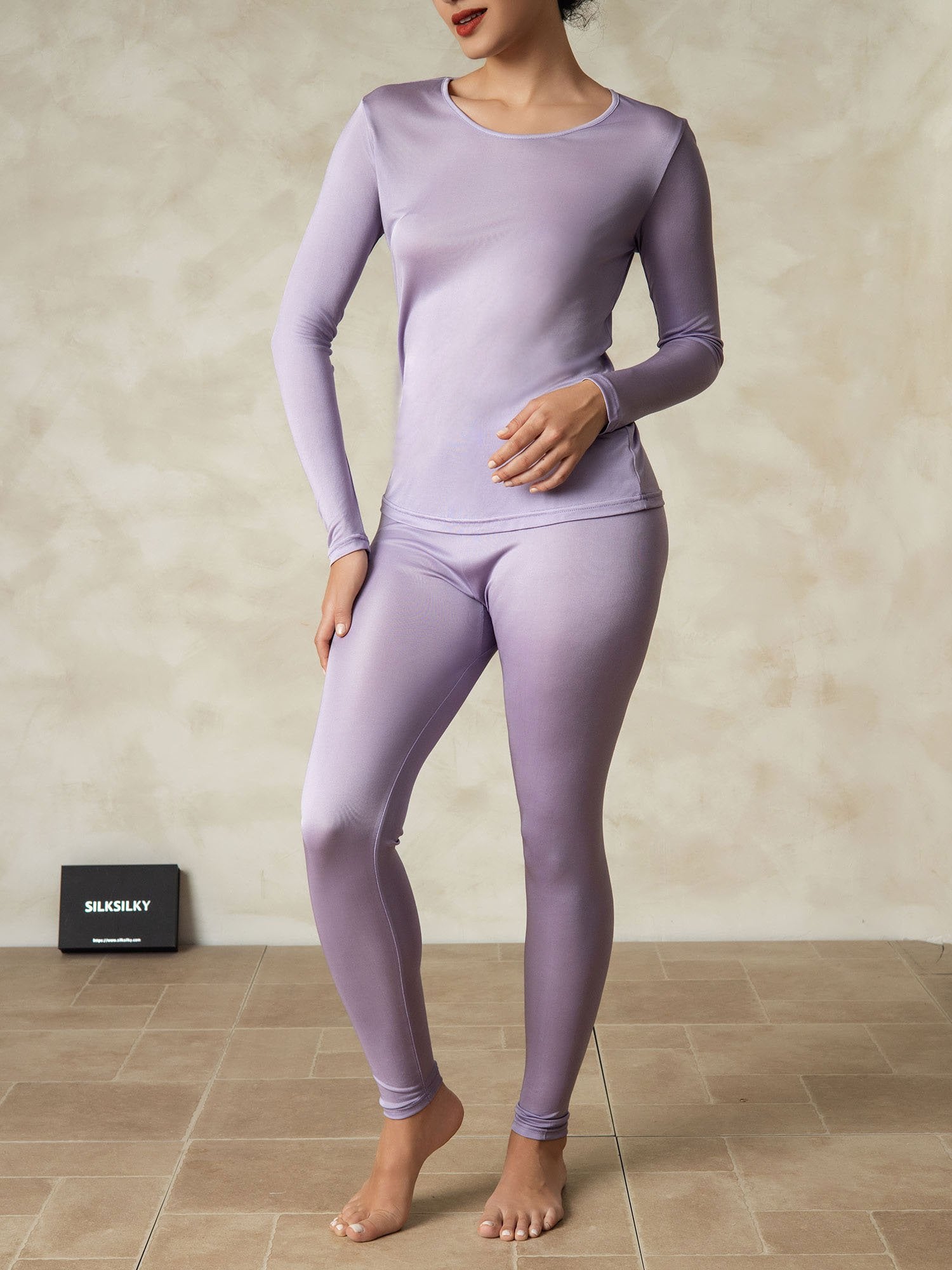 [Purple] SilkSilky-AU Silk Knitted Round Neck Women's Pyjamas 004