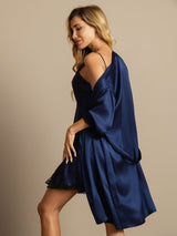 [Dark Blue] SilkSilky-AU Half Sleeve V Neck Nightgown&Dressing Gown Set 002