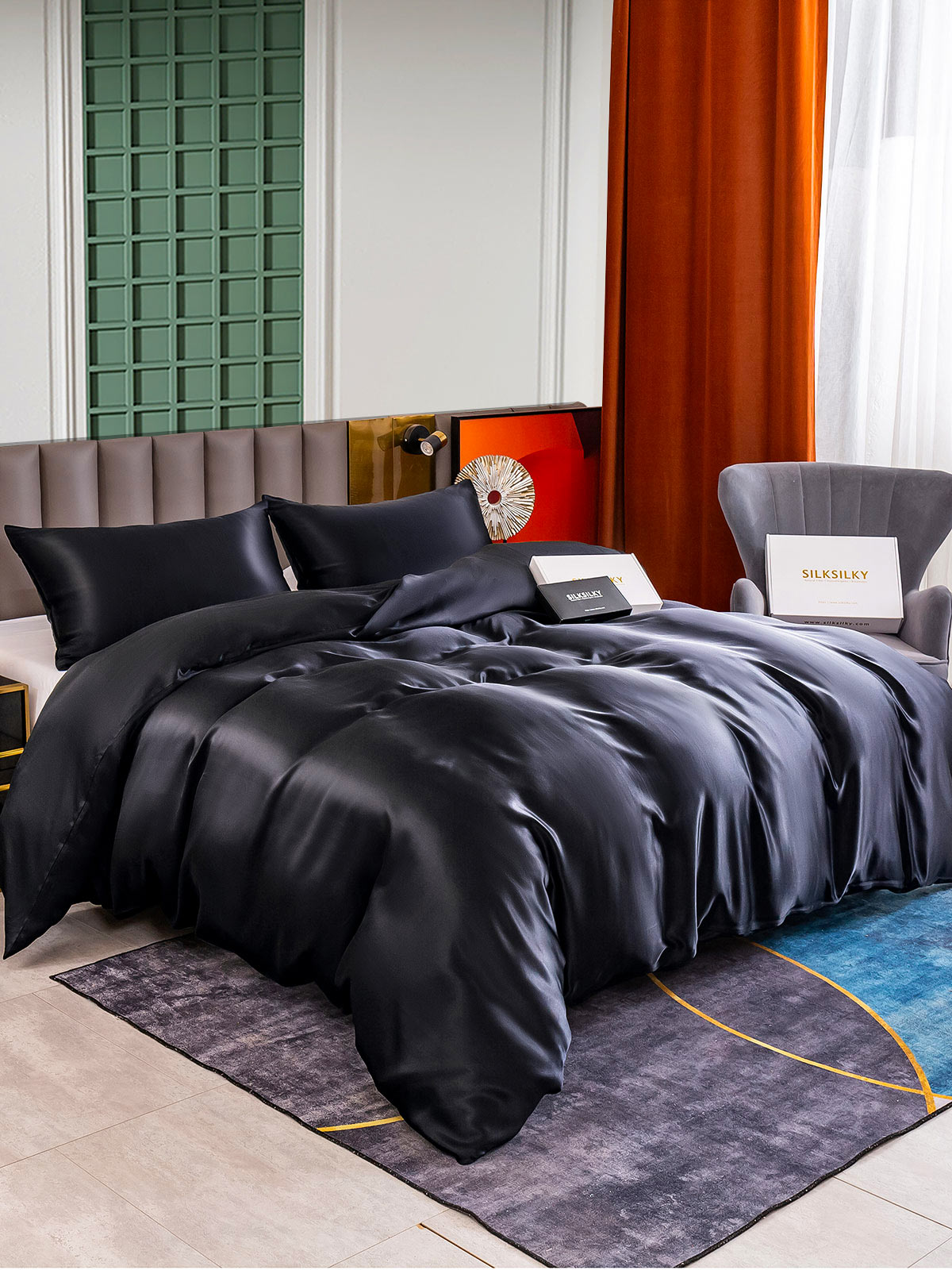 [Black] SilkSilky-AU 25Momme Bedding Set 001