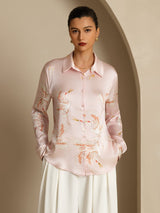 [Pink] SilkSilky-AU 19Momme Long Sleeve Lapel Collar Women's Shirt 003