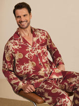 [Wine Dragon] SilkSilky-AU Long Sleeve Lapel Collar Men's Pyjamas 007
