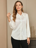 SilkSilky AU 19Momme Silk Long Sleeve Collar Women's Shirt White 005