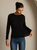 [Black] SilkSilky-AU Pure Silk Round Neck Women's T-Shirt 003