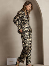 [Leopard] SilkSilky-AU 19Momme Silk Lapel Collar Women''s Outfit Sets 004