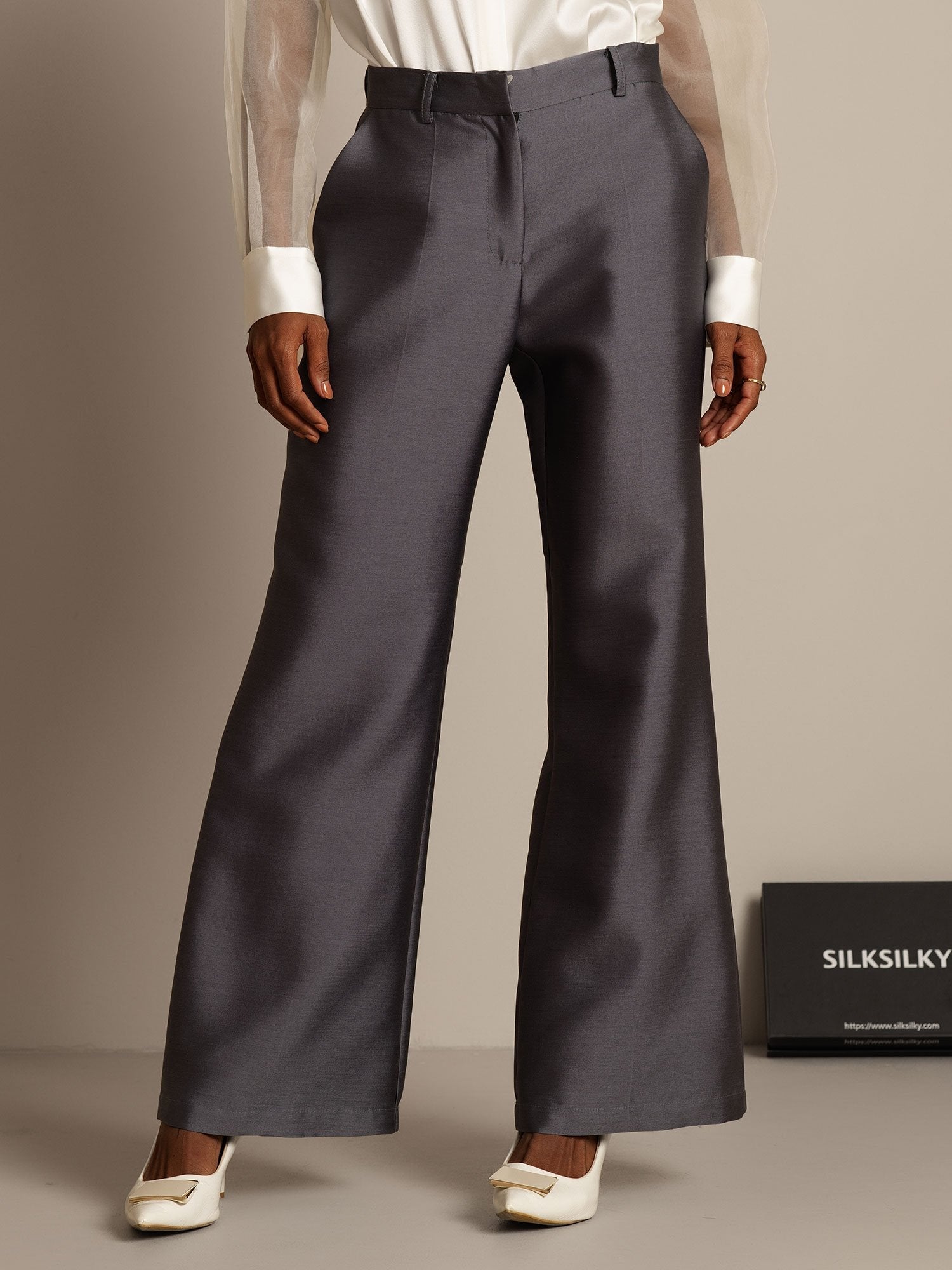 [Gray] SilkSilky-AU 32Momme Wool Womens Pants 005,