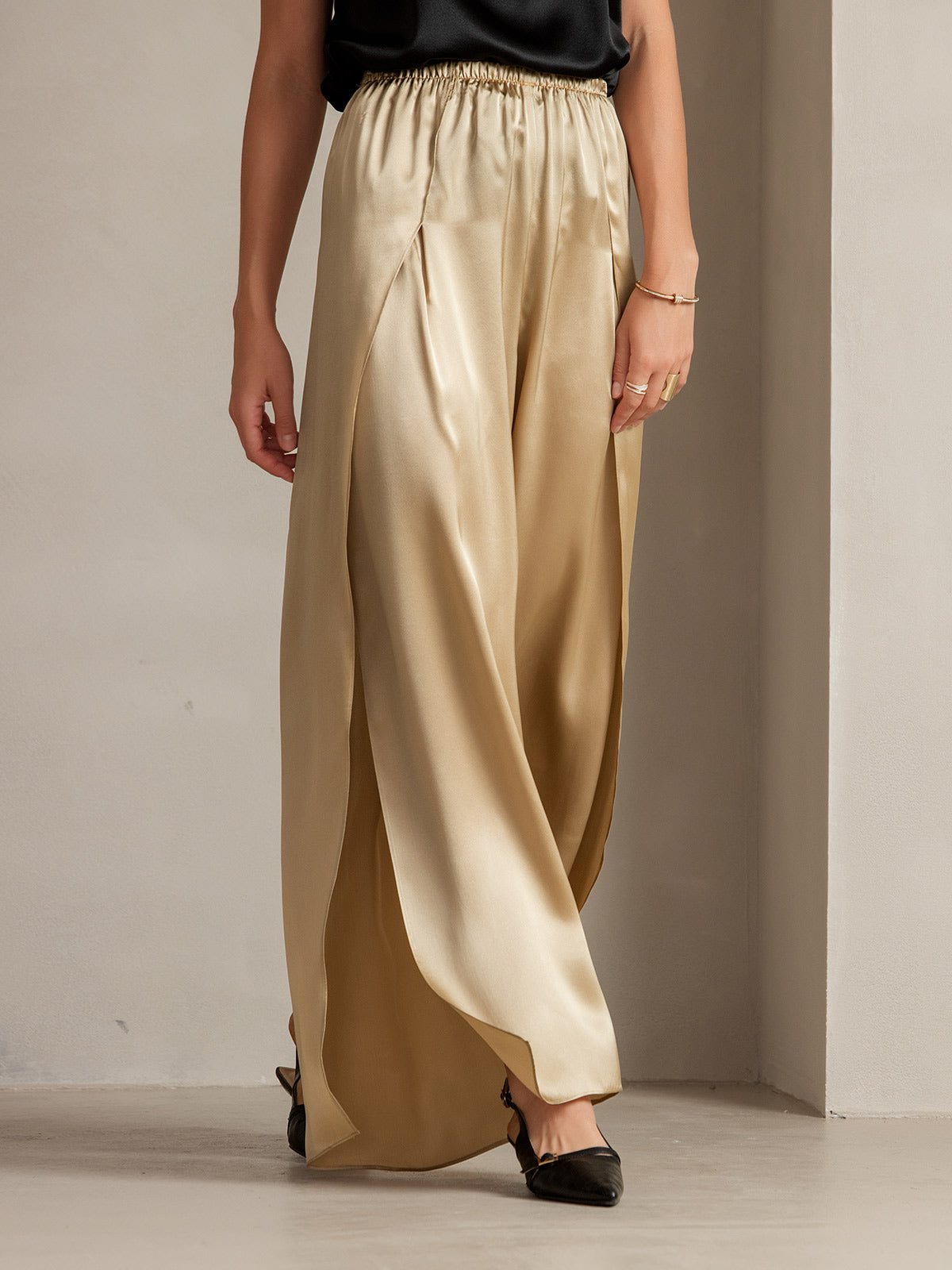 [Champagne] SilkSilky-AU 19Momme Silk Split Women's Pants 010