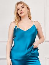 [Teal] SilkSilky-AU Spaghetti Strap V Neck Plus Size Camisole Top 003