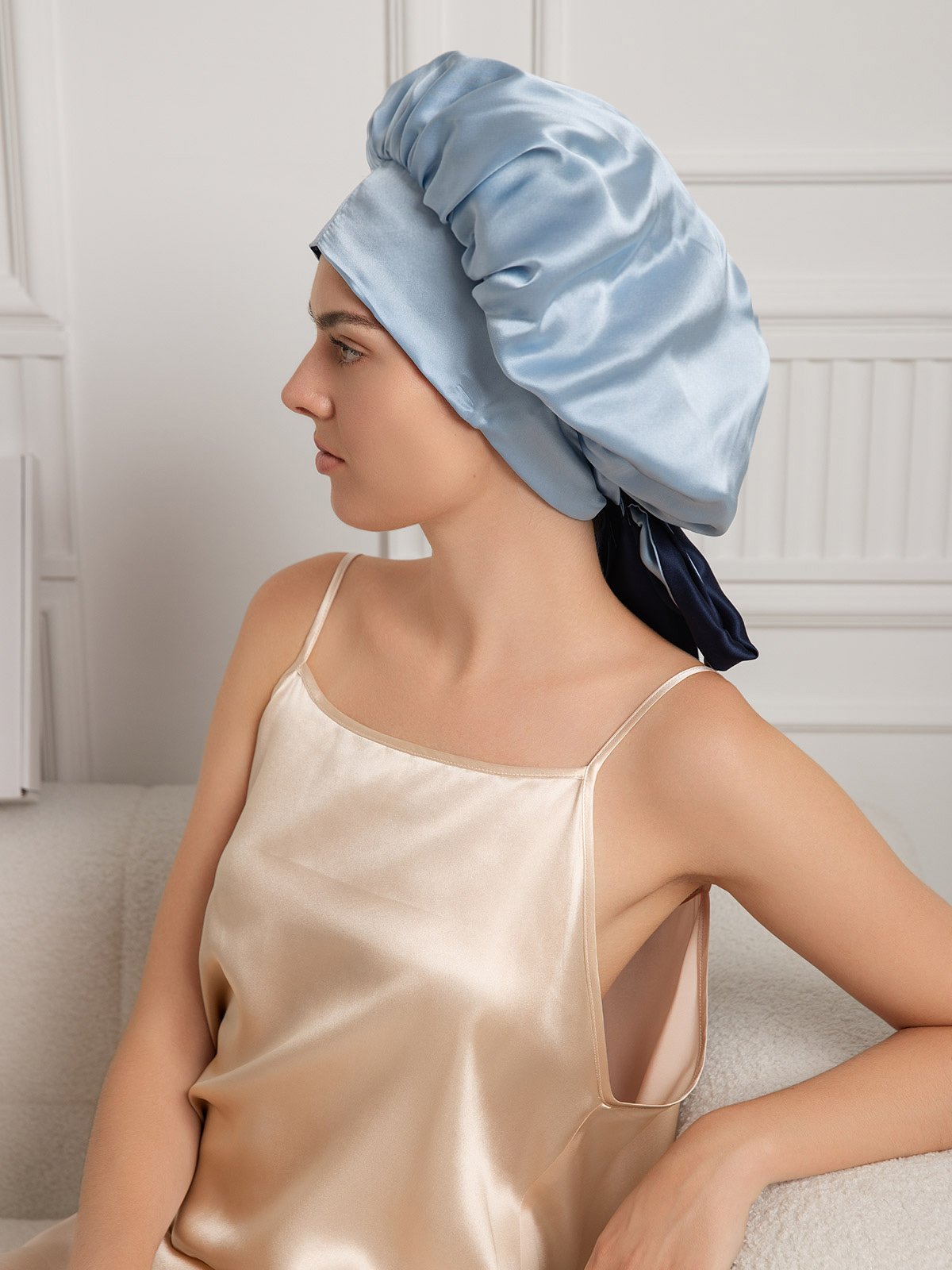 SilkSilky-AU Pure Silk Sleep Cap DarkBlue 007