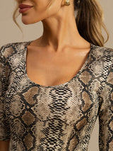 [Snakeskin] SilkSilky-AU 100% Silk Jersey Half Sleeve Scoop Neck Women's T-Shirt 006