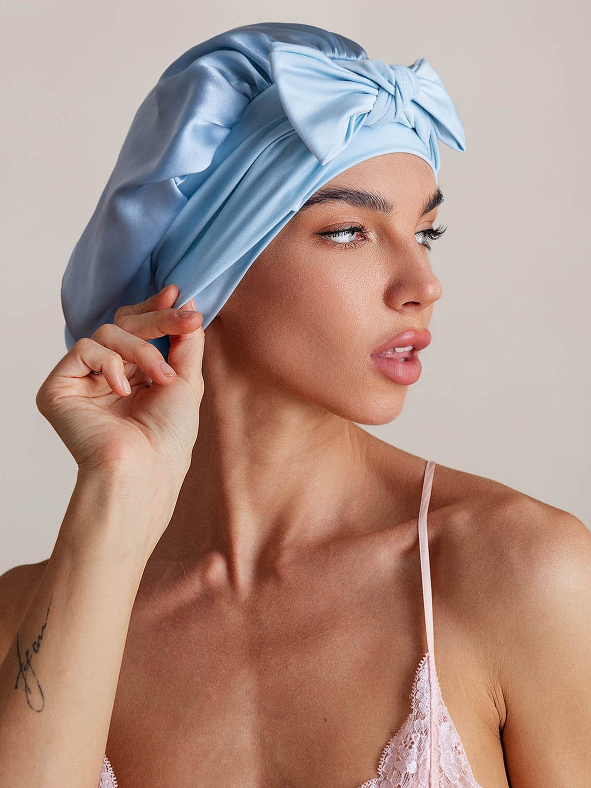 SilkSilky-AU Pure Silk Sleep Cap SkyBlue 003