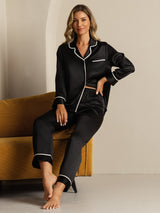 [Black] SilkSilky-AU Long Sleeve Notch Collar Women's Pyjamas 008