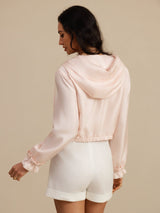 [Pink] SilkSilky-AU 18Momme Silk Satin Surah Long Sleeve High Neck Women's Outerwear 002