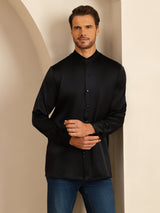 [Black] SilkSilky-AU Long Sleeve Stand Collar Men''s Shirt 006