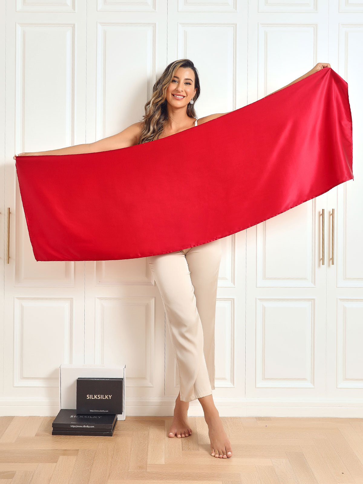 SilkSilky AU Pure Silk Scarf Red 002