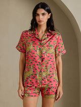 [Coral Serval] SilkSilky-AU Short Sleeve Notch Collar Women's Pyjamas 001