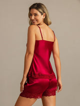 [Wine] SilkSilky-AU Spaghetti Strap V Neck Camisole Set 002