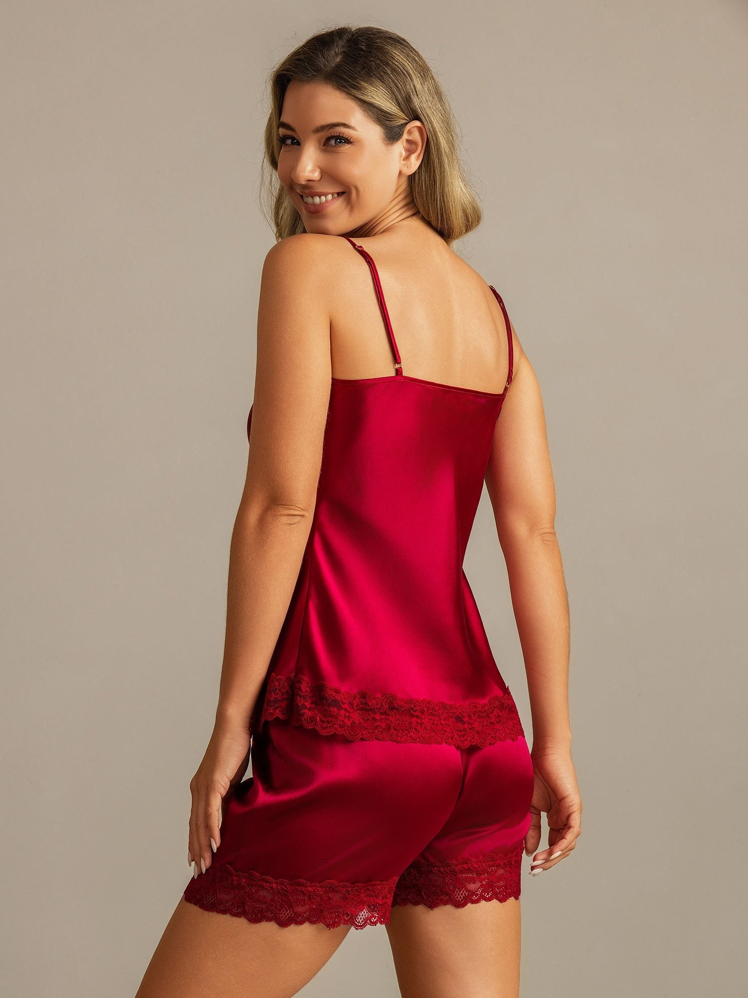 [Wine] SilkSilky-AU Sleeveless V Neck Camisole Set 002