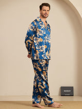 [Navy Dragon] SilkSilky-AU Long Sleeve Lapel Collar Men's Pyjamas 005