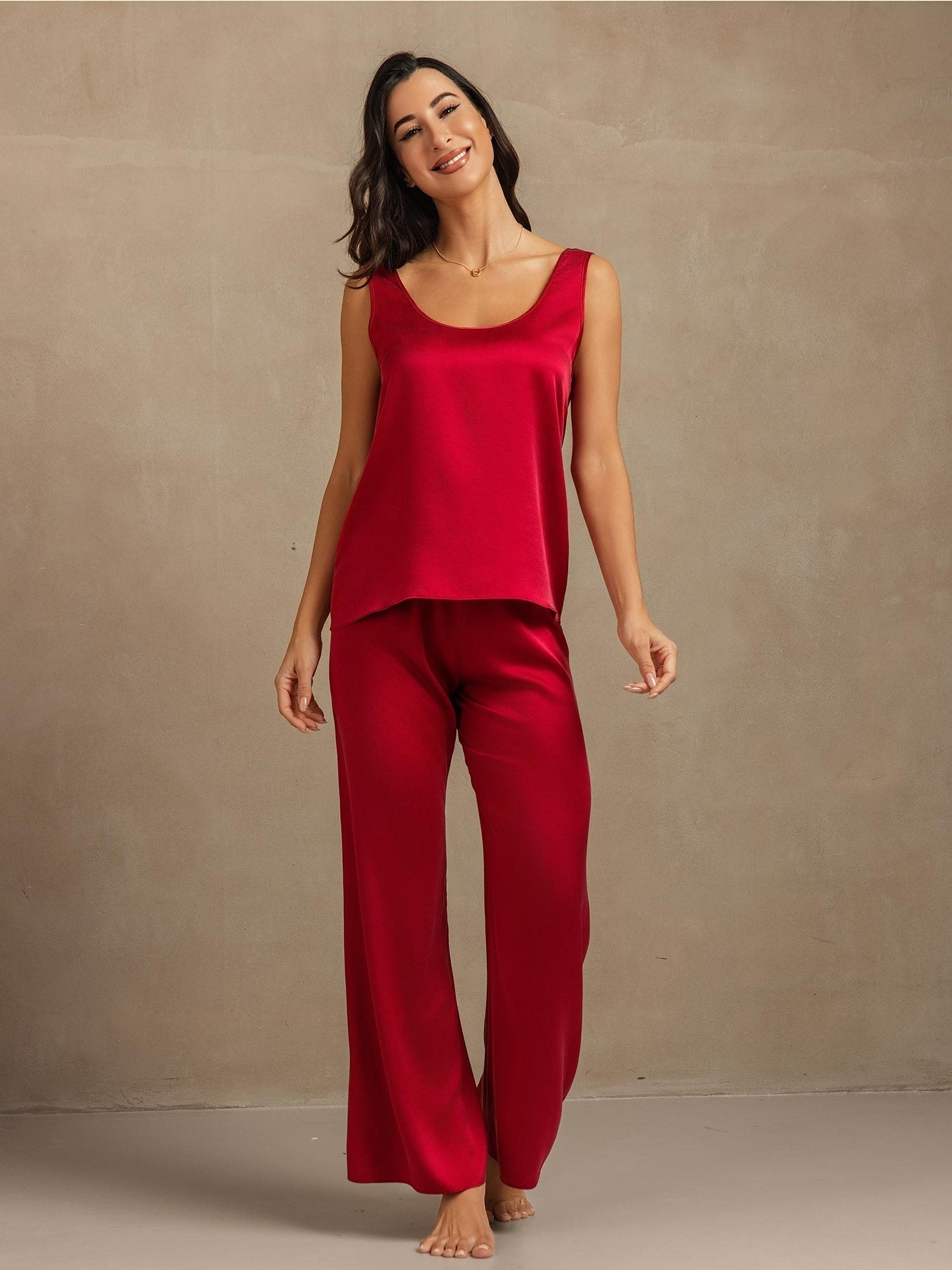 [Wine] SilkSilky-AU 19Momme Machine-Washable Silk Womens Pajamas 005