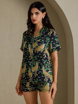 [Black Serval] SilkSilky-AU Short Sleeve Notch Collar Women's Pyjamas 003