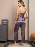 SilkSilky AU Pure Silk Sleeveless V Neck Camisole Set PurpleGray 002