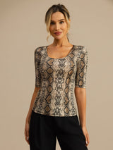 [Snakeskin] SilkSilky-AU 100% Silk Jersey Half Sleeve Scoop Neck Women's T-Shirt 001
