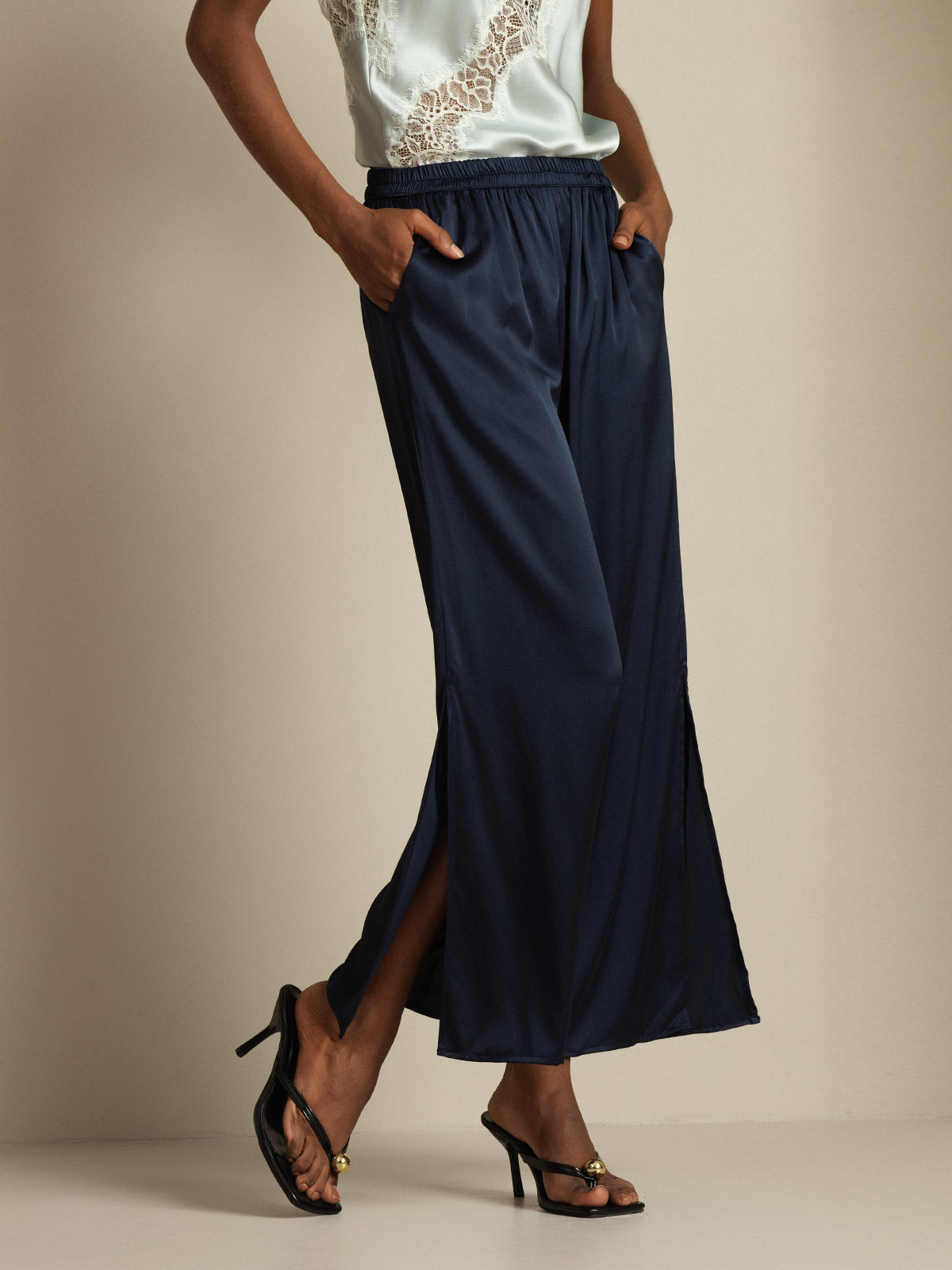 [Dark Blue] SilkSilky-AU 19Momme Silk Split Women's Pants 003,