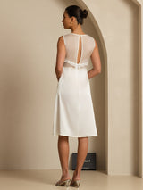[White] SilkSilky-AU Sleeveless Illusion Neck Dress 002