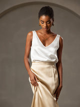 [White] SilkSilky-AU Sleeveless V Neck Camisole 005
