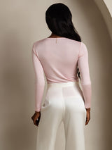 [Coral Pink] SilkSilky-AU Silk Jersey Long Sleeve Round Neck Women's T-Shirt 002