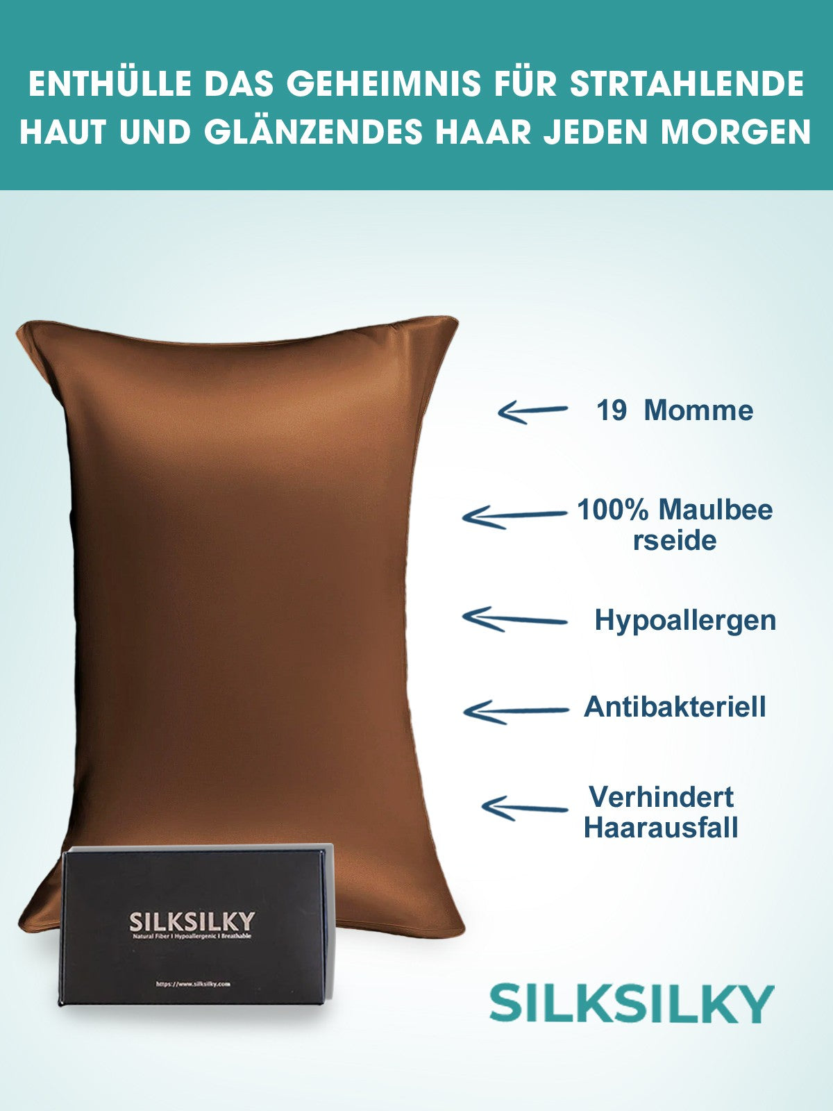 [Coffee] SilkSilky-AU 19Momme Pure Silk Pillowcase 002