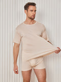 SilkSilky AU Silk Knitted Short Sleeve Round Neck Men's T Shirt Beige 003