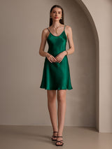 [Dark Green] SilkSilky-AU Spaghetti Strap V Neck Dress 001